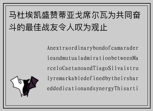 马杜埃凯盛赞蒂亚戈席尔瓦为共同奋斗的最佳战友令人叹为观止